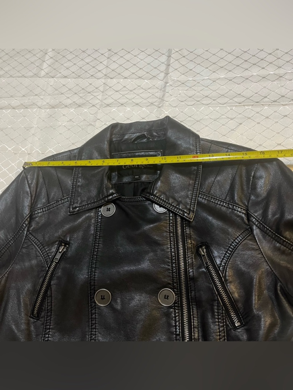 🛍️ $13 ADD-ON | Black & Silver Faux Leather Belted Button Zipper Jacket George - Picture 8 of 16